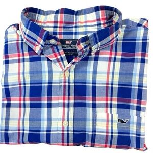 VINEYARD VINES MENS PLAID SHORT SLEEVE CLASSIC FIT TUCKER SHIRT SIZE LARGE